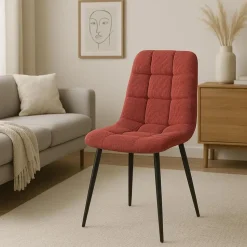 CLP Eetkamerstoel Antibes zwart Frame - Ribstof - bordeauxrood