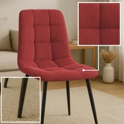 CLP Eetkamerstoel Antibes zwart Frame - Ribstof - bordeauxrood