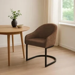 CLP Eetkamerstoel Jarik zwart Frame - Fluweel - koffie