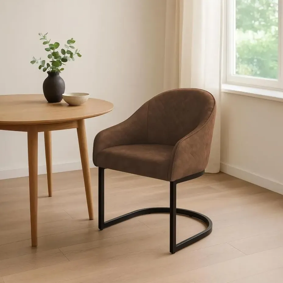 CLP Eetkamerstoel Jarik zwart Frame - Fluweel - koffie