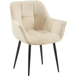 CLP Eetkamerstoel Roseville zwart Frame - Fluweel - creme