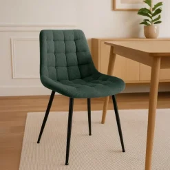 CLP Eetkamerstoel Sardna zwart Frame - Ribstof - groen