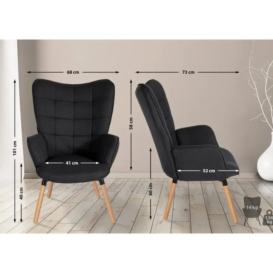 CLP Fauteuil Garding natura Frame - Stof - zwart