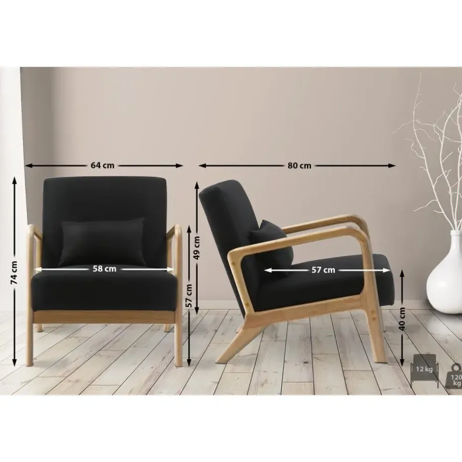 CLP Fauteuil Hibbing natura Frame - Hout - zwart