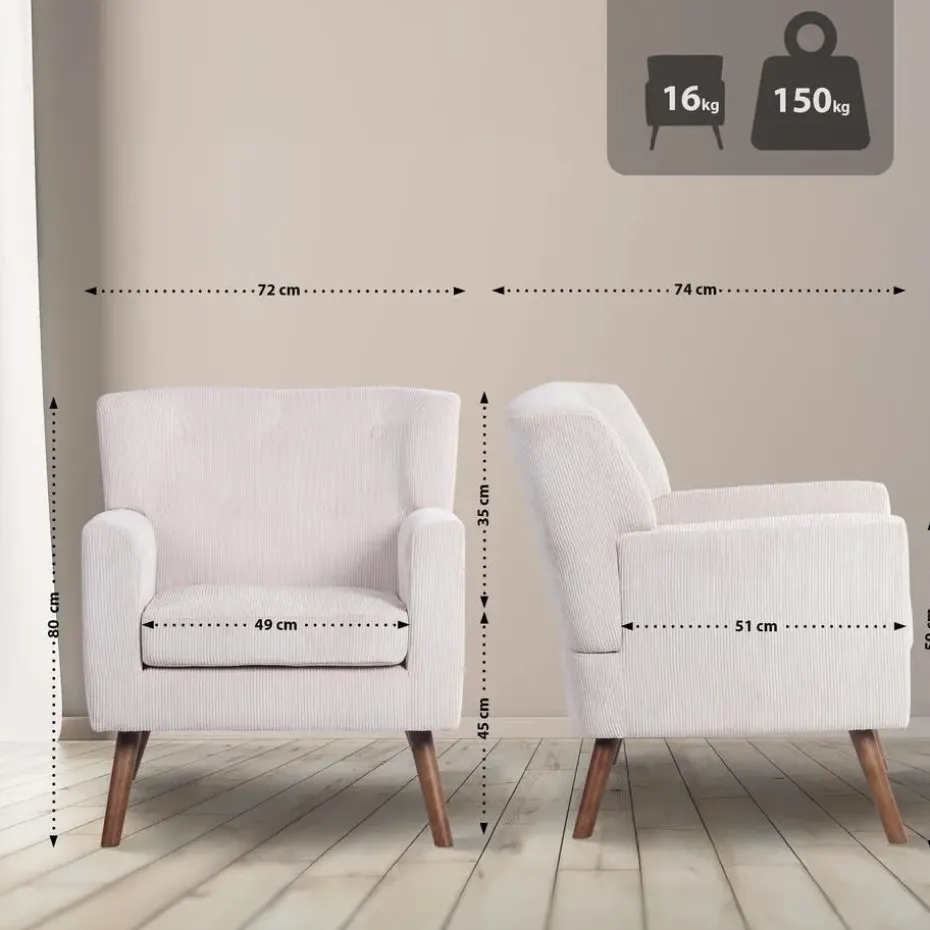 CLP Fauteuil Kioni bruin Frame - Ribstof - creme