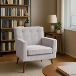 CLP Fauteuil Kioni bruin Frame - Ribstof - creme