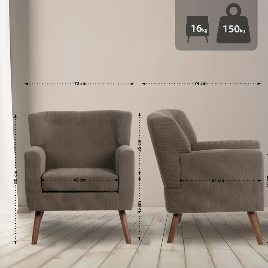 CLP Fauteuil Kioni bruin Frame - Ribstof - donkerbruin