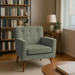 CLP Fauteuil Kioni bruin Frame - Ribstof - groen