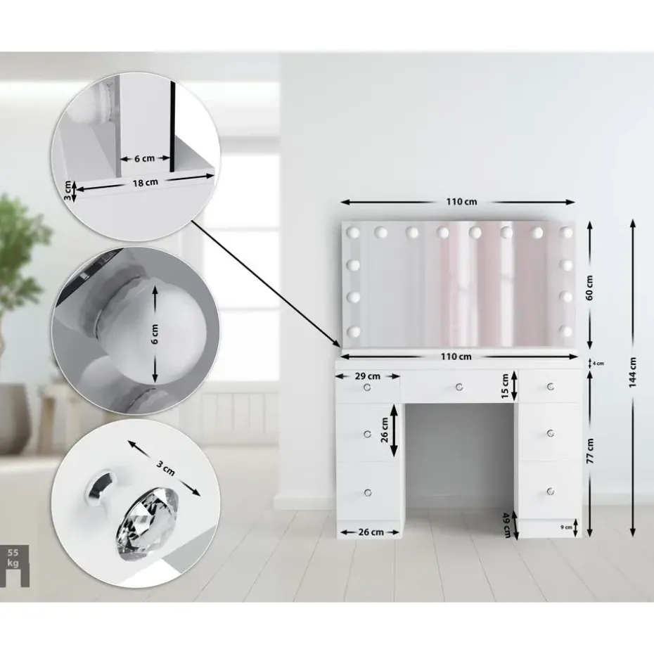 CLP Kaptafel Lerona wit Frame - Hout - wit