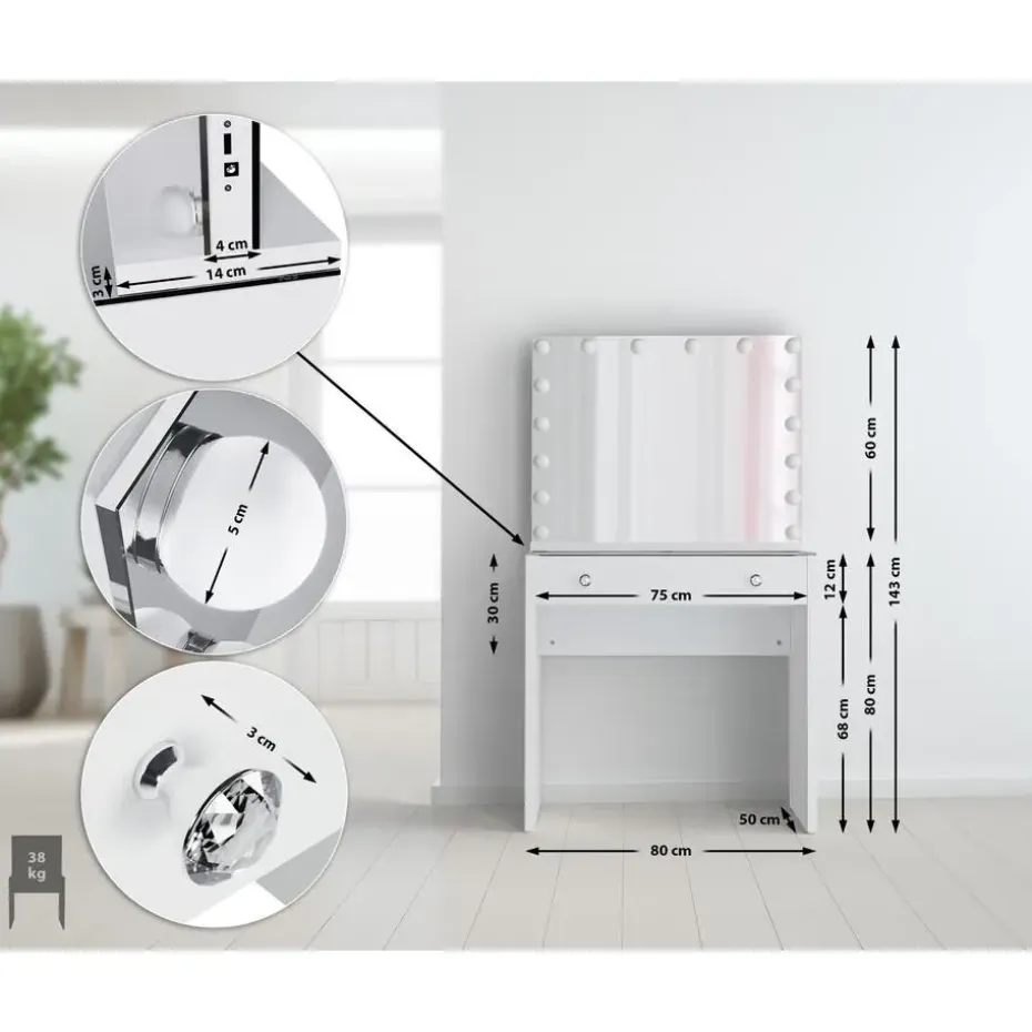 CLP Kaptafel Mereta wit Frame - Hout - wit