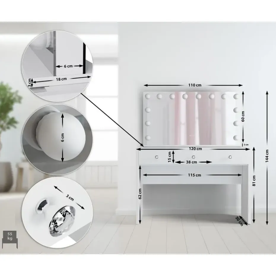 CLP Kaptafel Nettie wit Frame - Hout - wit