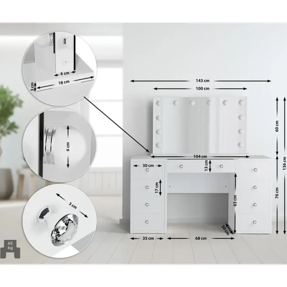 CLP Kaptafel Tiline wit Frame - Hout - wit