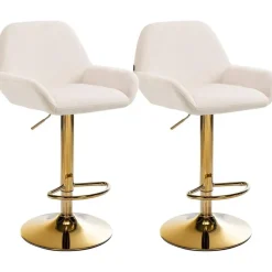 CLP Set van 2 Barkruk Braga goud Frame - Fluweel - creme