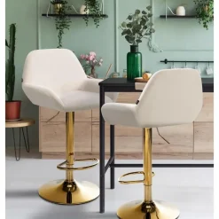 CLP Set van 2 Barkruk Braga goud Frame - Fluweel - creme