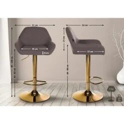 CLP Set van 2 Barkruk Braga goud Frame - Stof - bruin