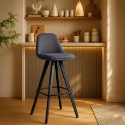 CLP Set van 2 Barkruk Corbin zwart Frame - Stof - donkergrijs