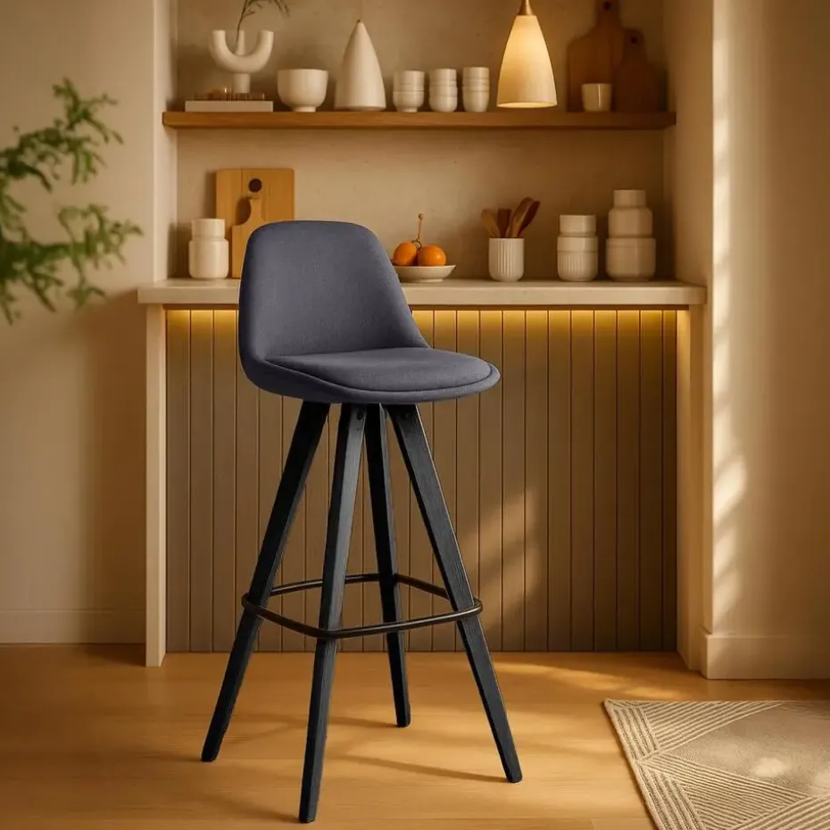 CLP Set van 2 Barkruk Corbin zwart Frame - Stof - donkergrijs