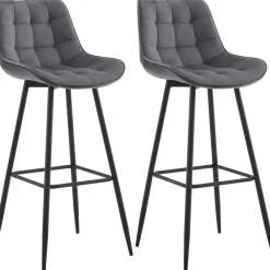 CLP Set van 2 Barkruk Dartford mat zwart Frame - Fluweel - donkergrijs