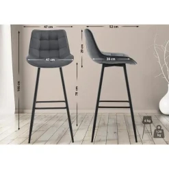 CLP Set van 2 Barkruk Dartford mat zwart Frame - Fluweel - donkergrijs