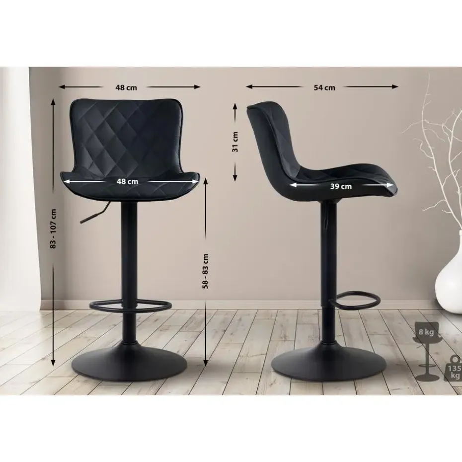 CLP Set van 2 Barkruk Emma zwart Frame - Kunstleer - zwart