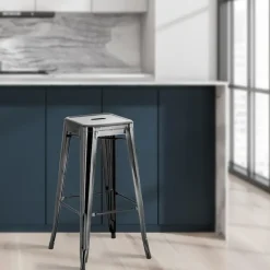 CLP Set van 4 Barkruk Joshua Metaal - zwart