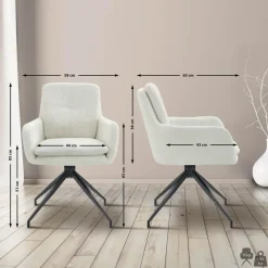 CLP Set van 2 Eetkamerstoel Pickett mat zwart Frame - Stof - creme