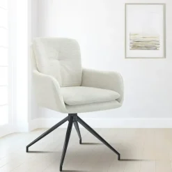 CLP Set van 2 Eetkamerstoel Pickett mat zwart Frame - Stof - creme