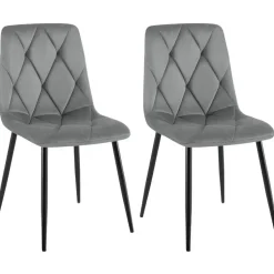 CLP Set van 2 Eetkamerstoel Clairton zwart Frame - Fluweel - donkergrijs