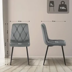 CLP Set van 2 Eetkamerstoel Clairton zwart Frame - Fluweel - donkergrijs