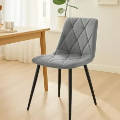 CLP Set van 2 Eetkamerstoel Clairton zwart Frame - Fluweel - donkergrijs