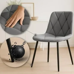 CLP Set van 2 Eetkamerstoel Clairton zwart Frame - Fluweel - donkergrijs