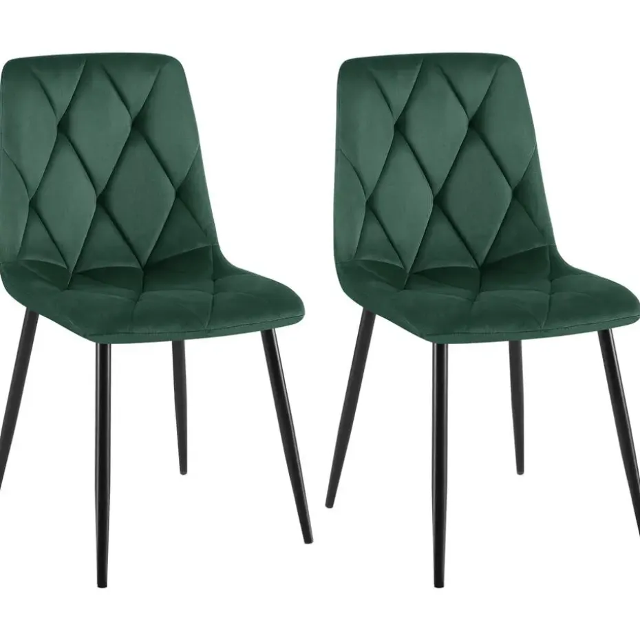 CLP Set van 2 Eetkamerstoel Clairton zwart Frame - Fluweel - groen