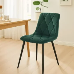 CLP Set van 2 Eetkamerstoel Clairton zwart Frame - Fluweel - groen