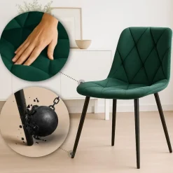 CLP Set van 2 Eetkamerstoel Clairton zwart Frame - Fluweel - groen