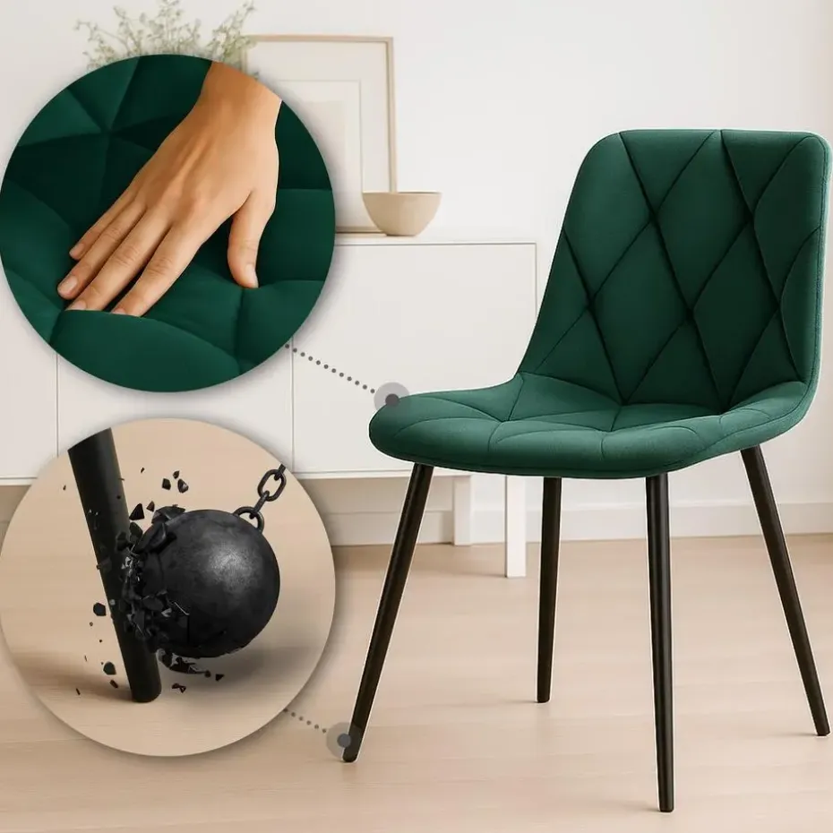 CLP Set van 2 Eetkamerstoel Clairton zwart Frame - Fluweel - groen