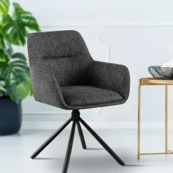 CLP Set van 2 Eetkamerstoel Tipton zwart Frame - Stof - donkergrijs