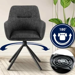 CLP Set van 2 Eetkamerstoel Tipton zwart Frame - Stof - donkergrijs