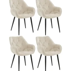 CLP Set van 4 Eetkamerstoel Tanna zwart Frame - Fluweel - creme