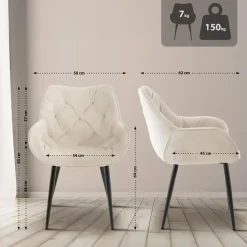 CLP Set van 4 Eetkamerstoel Tanna zwart Frame - Fluweel - creme