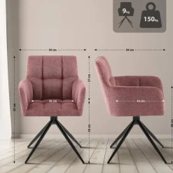 CLP Set van 2 Eetkamerstoel Jonah zwart Frame - Stof - robijnrood