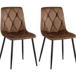 CLP Set van 2 Eetkamerstoel Clairton zwart Frame - Fluweel - bruin