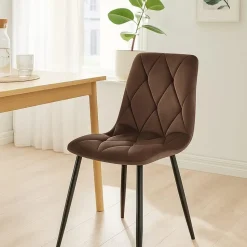 CLP Set van 2 Eetkamerstoel Clairton zwart Frame - Fluweel - bruin