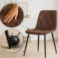 CLP Set van 2 Eetkamerstoel Clairton zwart Frame - Fluweel - bruin