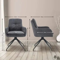 CLP Set van 2 Eetkamerstoel Pickett mat zwart Frame - Stof - donkergrijs