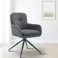 CLP Set van 2 Eetkamerstoel Pickett mat zwart Frame - Stof - donkergrijs