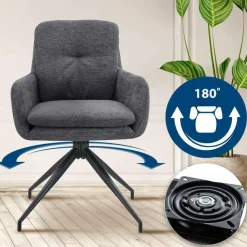 CLP Set van 2 Eetkamerstoel Pickett mat zwart Frame - Stof - donkergrijs