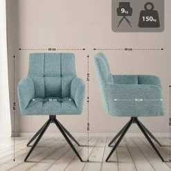 CLP Set van 2 Eetkamerstoel Jonah zwart Frame - Stof - turkis