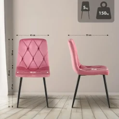 CLP Set van 2 Eetkamerstoel Clairton zwart Frame - Fluweel - roze