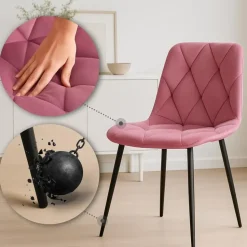 CLP Set van 2 Eetkamerstoel Clairton zwart Frame - Fluweel - roze