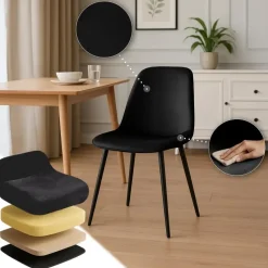 CLP Set van 4 Eetkamerstoel Maryam zwart Frame - Fluweel - zwart